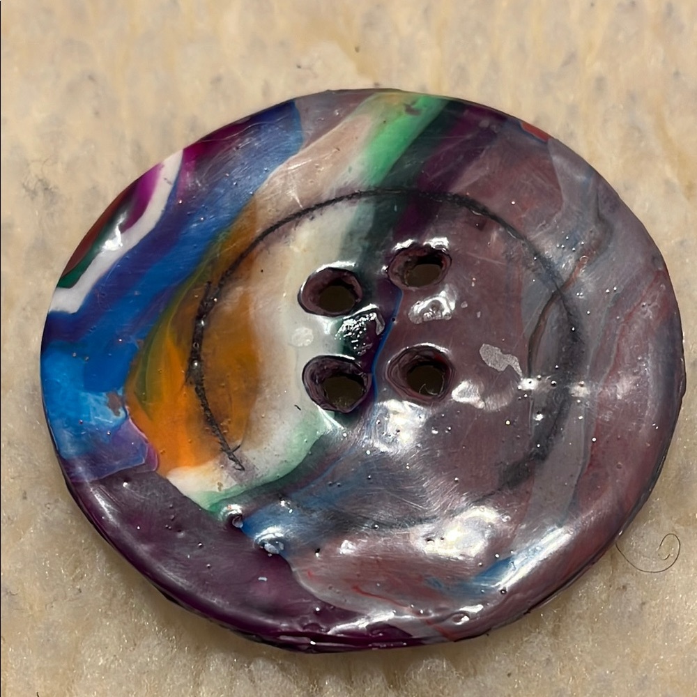 Multicolor Handmade Exclusive Unique Rare One of a Kind Artistic Button Brooch